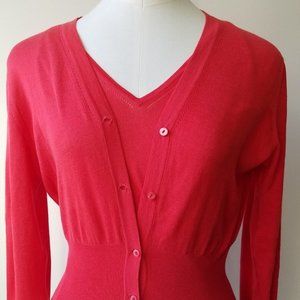 TSE Cardigan Twinset Red Crew V-Neck Neck Long Sleeve VTG Sweater SZ M